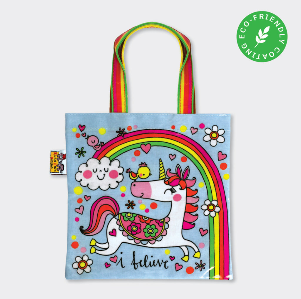 Mini Tote Bag - I Believe/Unicorn & Rainbow