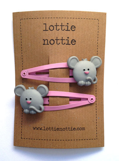 Mice on Pink Clips- Hair Clips