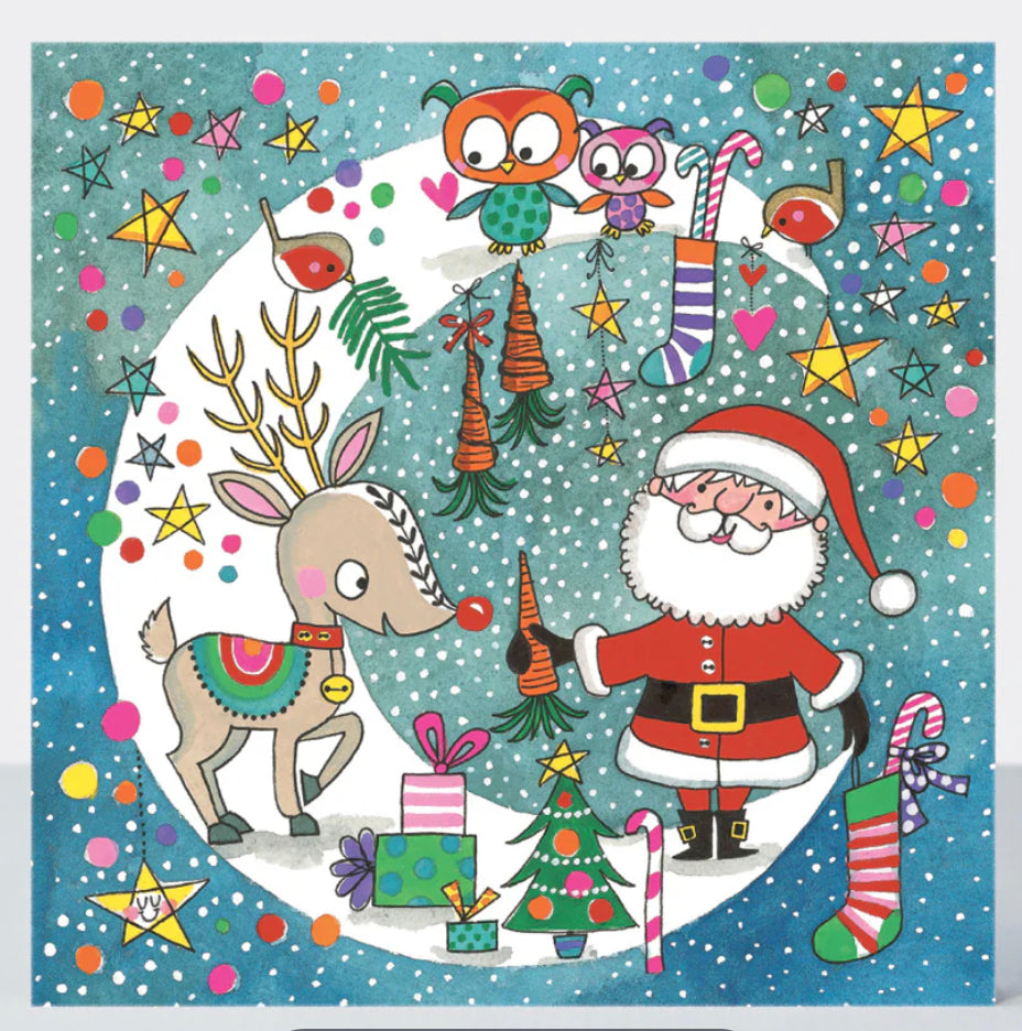 Christmas Jigsaw Card - Santa/Rudolph Moon Scene