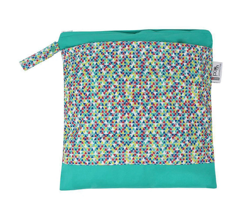 Close Pop-in Wet & Dry Double Pocket Reusable Nappy Storage Bag - Small Bright Triangles