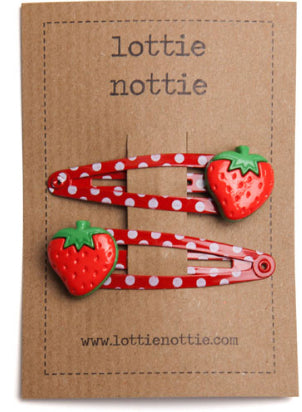 Strawberries on Red Spotty Clips - Hair Clips