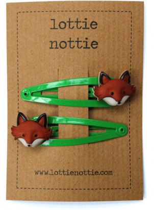 Foxes on Green Clips - Hair Clips