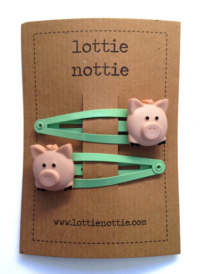 Pigs on Green Clips- Hair Clips