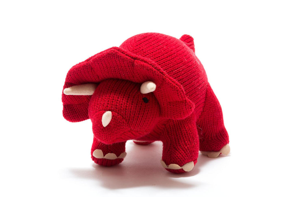 Knitted Red Triceratops Dinosaur Soft Toy