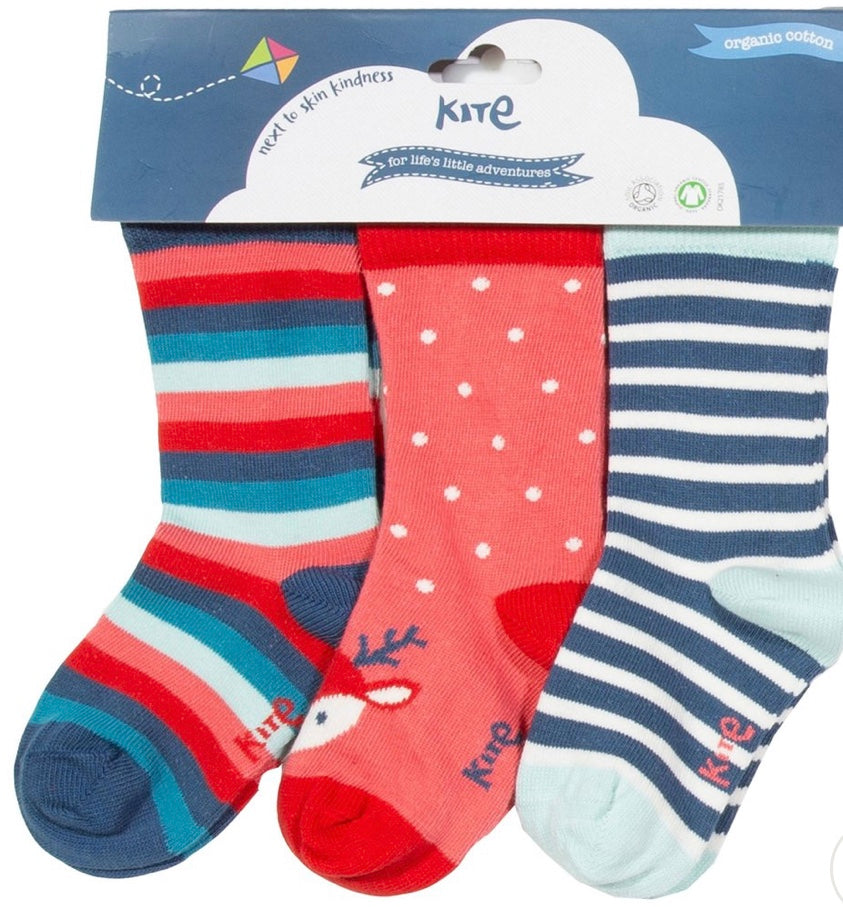 Kite 3 Pack Reindeer Socks