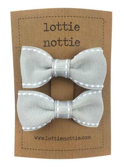 Stitch Bows Grey with White - Hair Clips