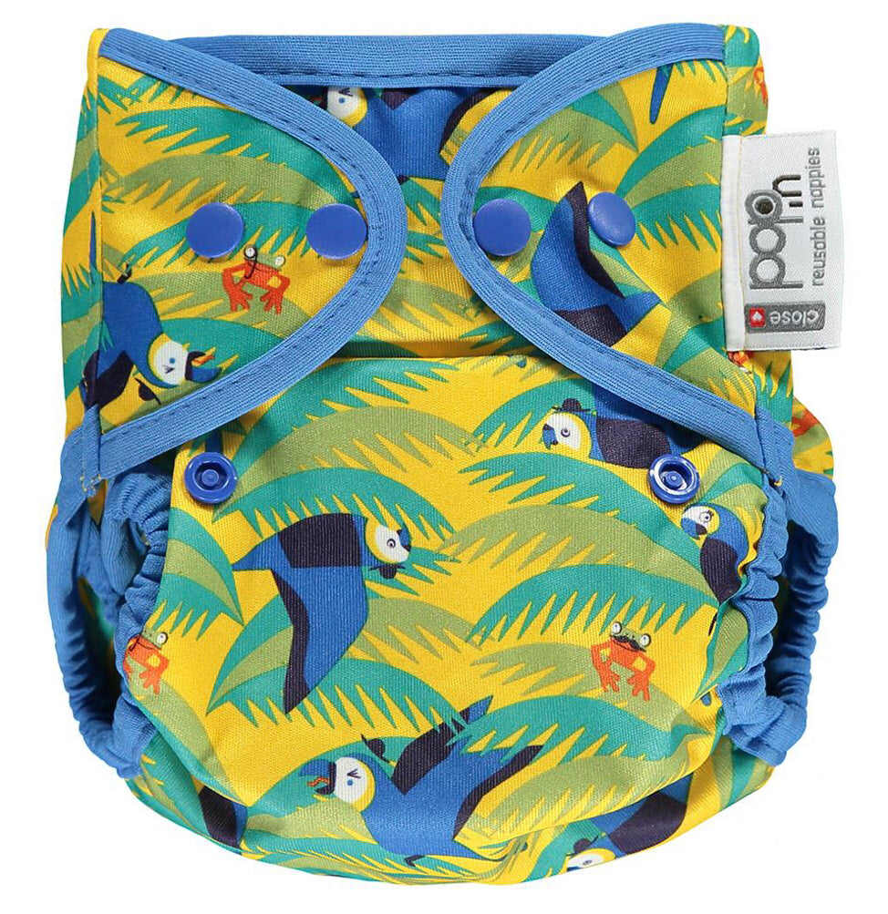 Close Pop-in Single Printed Reusable Popper Nappy +bamboo - Endangered Jungle Collection - Parrot
