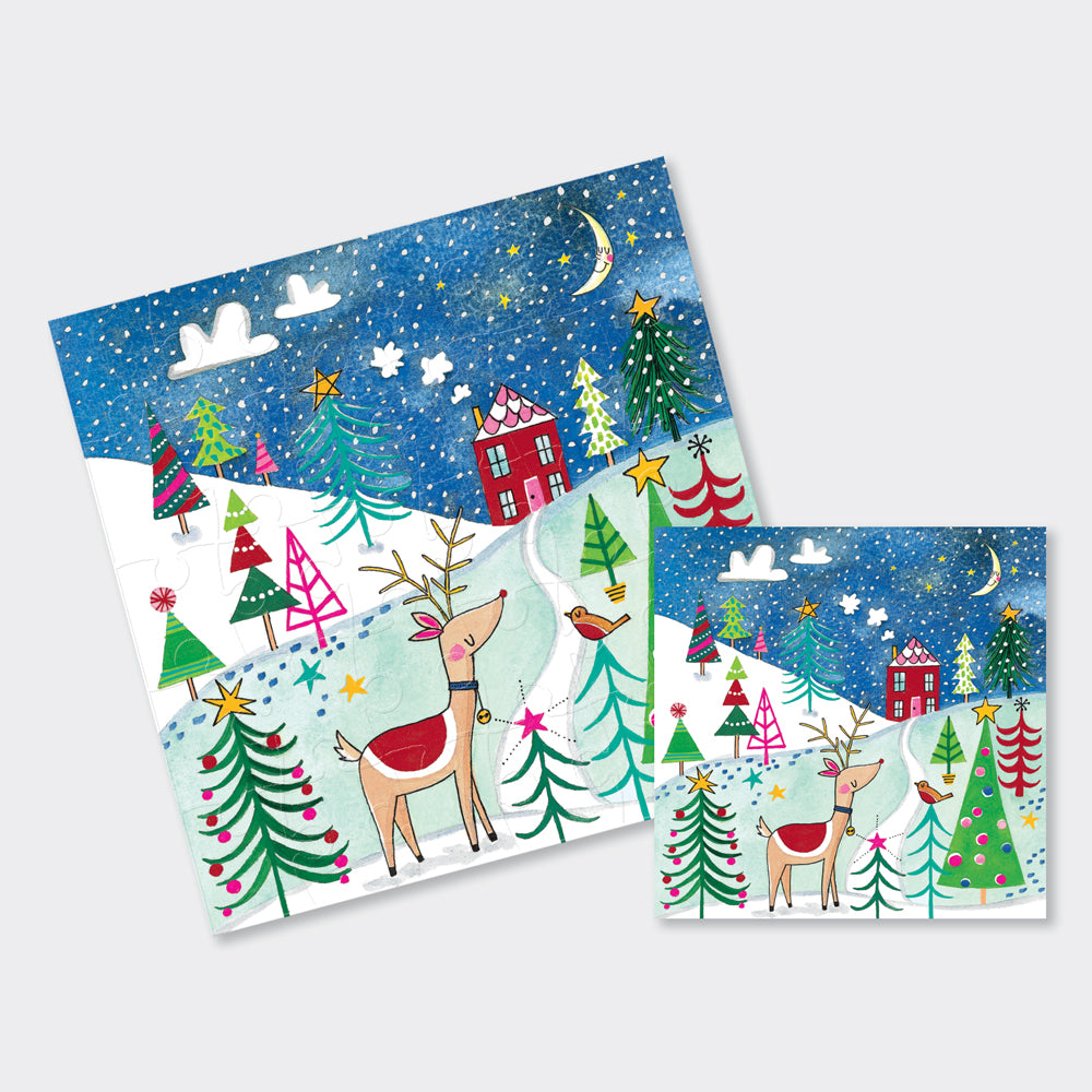 Christmas Jigsaw Card - Deer & Robin