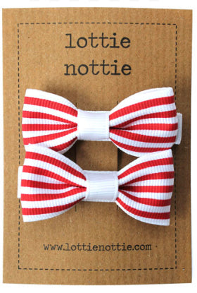 Striped Bows Red - Hair Clips