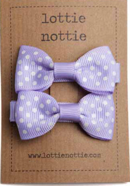 Swiss Dot Bows Lilac with White Dots - Hair Clips