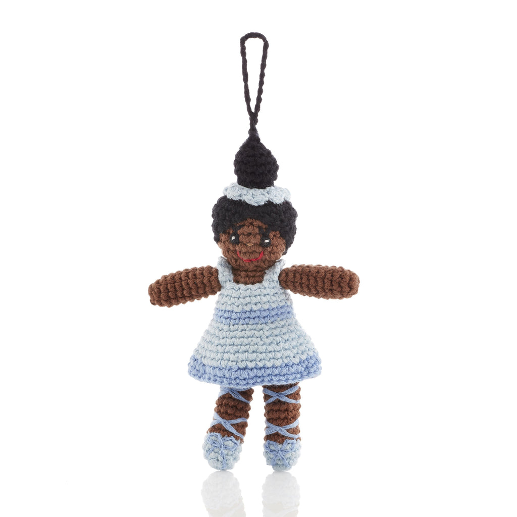 Fair Trade Crochet Cotton Ballerina Christmas Decoration Blue Dress