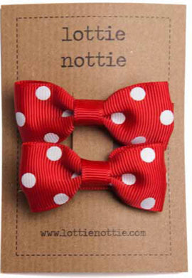 Polka Dot Bows Red with White Dots - Hair Clips