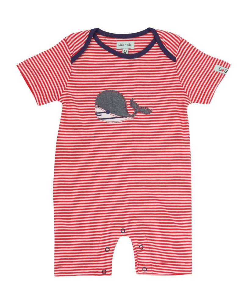 Lilly & Sid Appliqué Stripe Romper - Whale