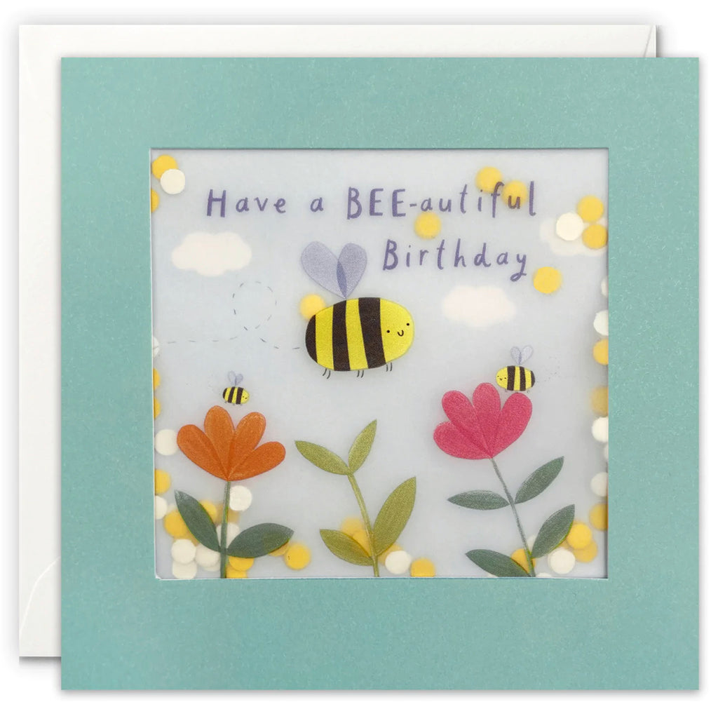Bee and Flowers Birthday Card with Paper Confetti