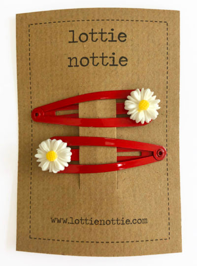 Daisy on Red Clips - Hair Clips
