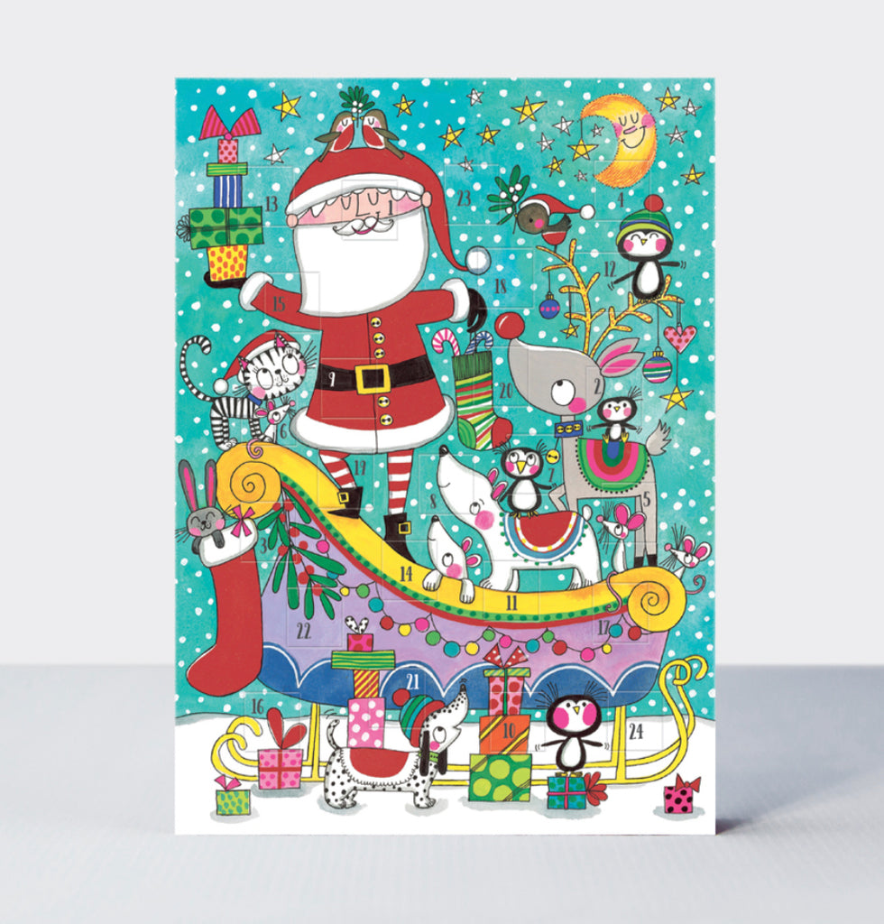 Advent Calendar Card - Santa on a Sleigh with Animals