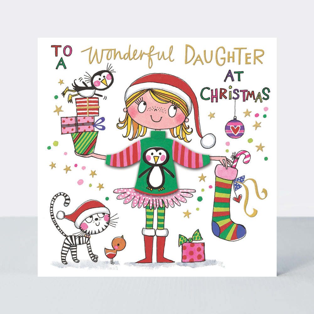 Winter Woolies - Daughter / Christmas Penguin Jumper Christmas Card