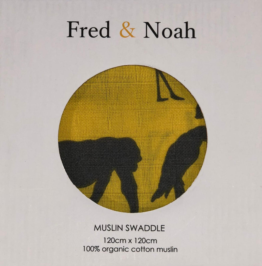 Fred & Noah Yellow Safari Organic Muslin Swaddle - Boxed