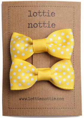 Swiss Dot Bows Yellow with White Dots - Hair Clips