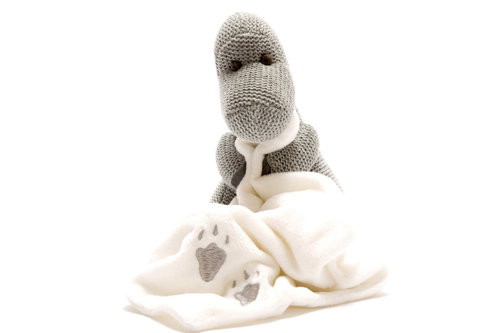 Knitted Grey Diplodocus With Blanket Soft Toy